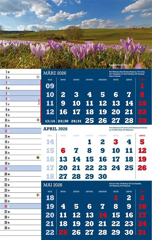 Bild: 9783957561466 | 3-Monatskalender Sachsen 2026 | Jörg Neubert | Kalender | Datumsreiter