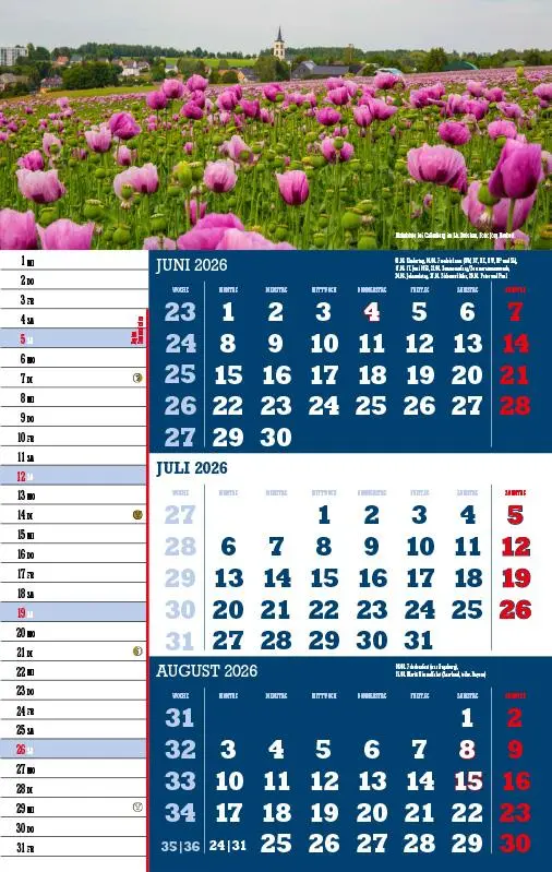 Bild: 9783957561466 | 3-Monatskalender Sachsen 2026 | Jörg Neubert | Kalender | Datumsreiter