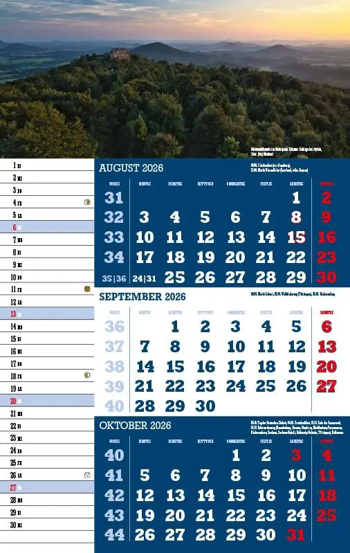 Bild: 9783957561466 | 3-Monatskalender Sachsen 2026 | Jörg Neubert | Kalender | Datumsreiter