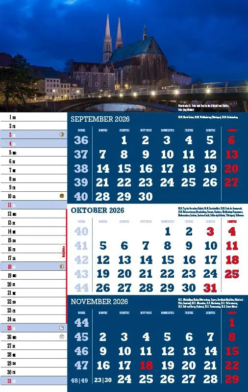 Bild: 9783957561466 | 3-Monatskalender Sachsen 2026 | Jörg Neubert | Kalender | Datumsreiter