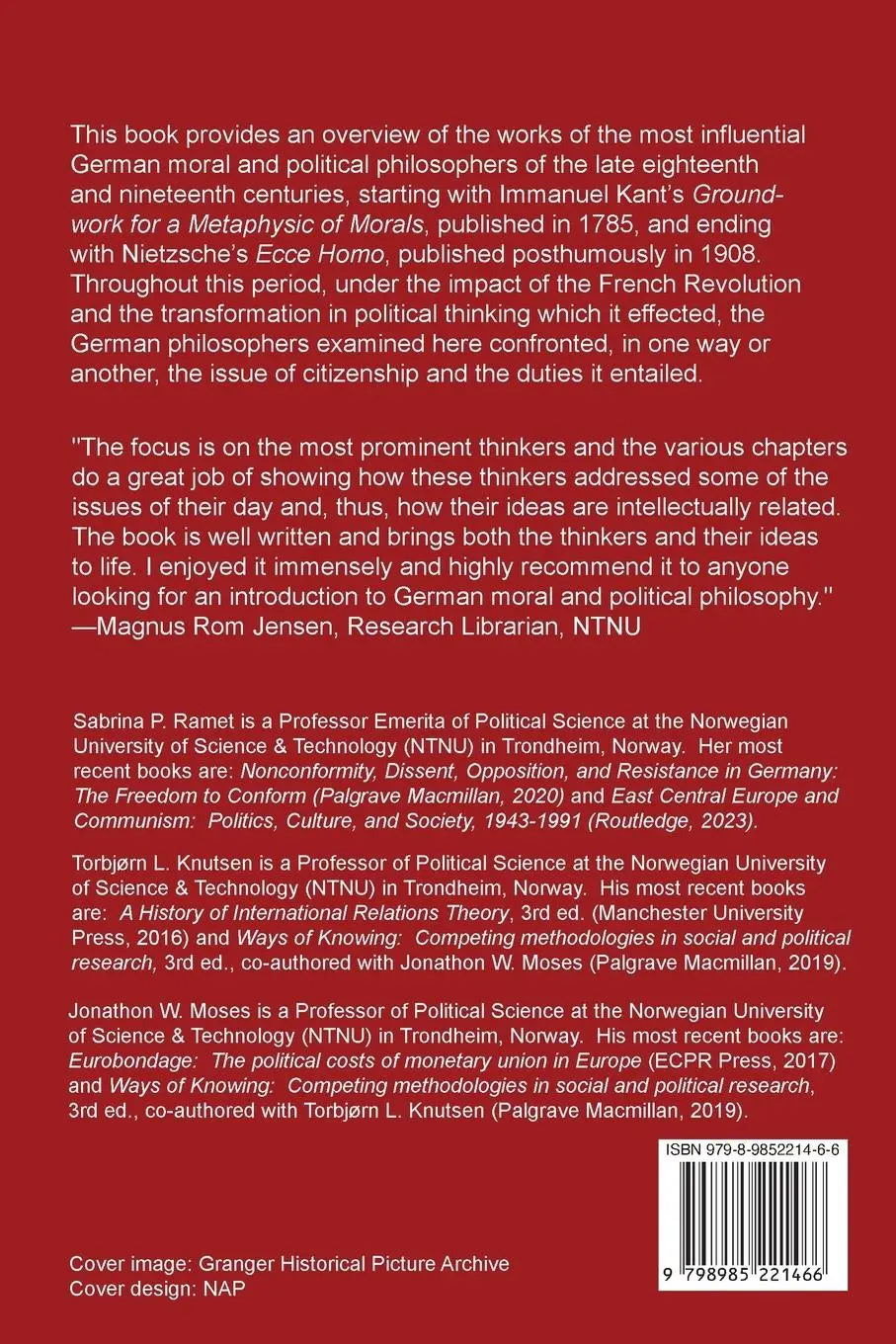 Rückseite: 9798985221466 | GERMAN MORAL AND POLITICAL PHILOSOPHY, 1785-1908 | Ramet (u. a.)
