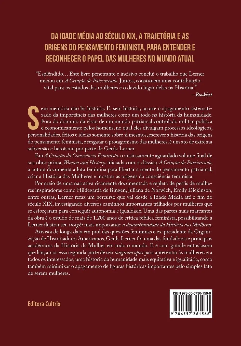 Rückseite: 9786557361566 | A criação da consciência feminista | Gerda Lerner | Taschenbuch | 2022