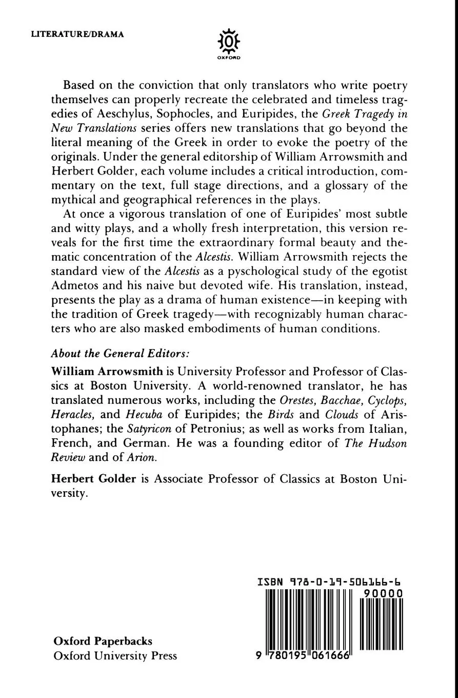 Rückseite: 9780195061666 | Alcestis | Euripides | Taschenbuch | Englisch | 1989