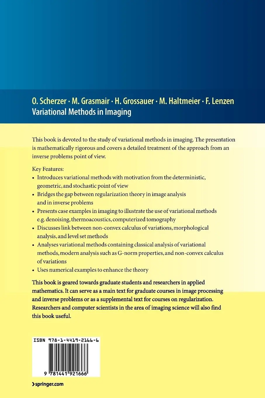 Rückseite: 9781441921666 | Variational Methods in Imaging | Otmar Scherzer (u. a.) | Taschenbuch