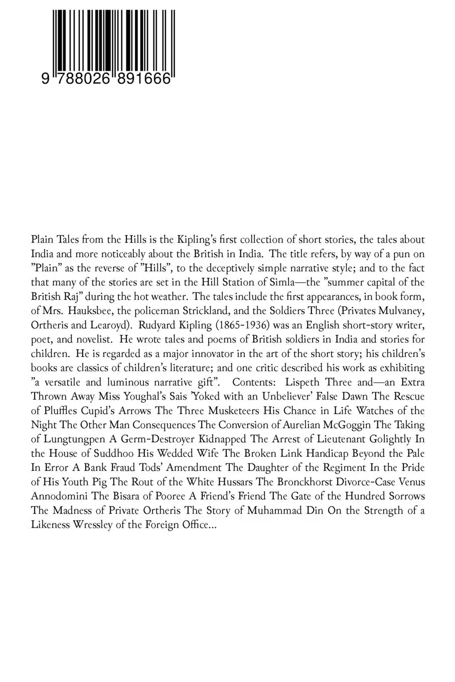 Rückseite: 9788026891666 | Plain Tales from the Hills | Rudyard Kipling | Taschenbuch | Englisch