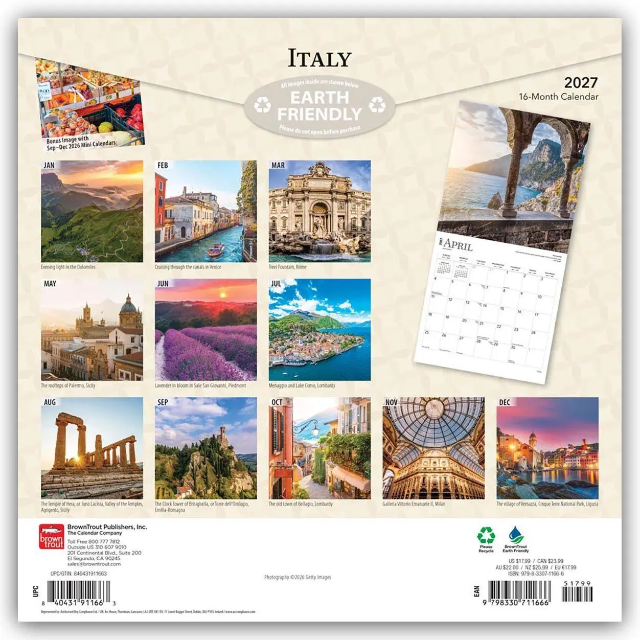 Rückseite: 9798330711666 | Italy - Italien 2027 - 16-Monatskalender | Browntrout Publishers