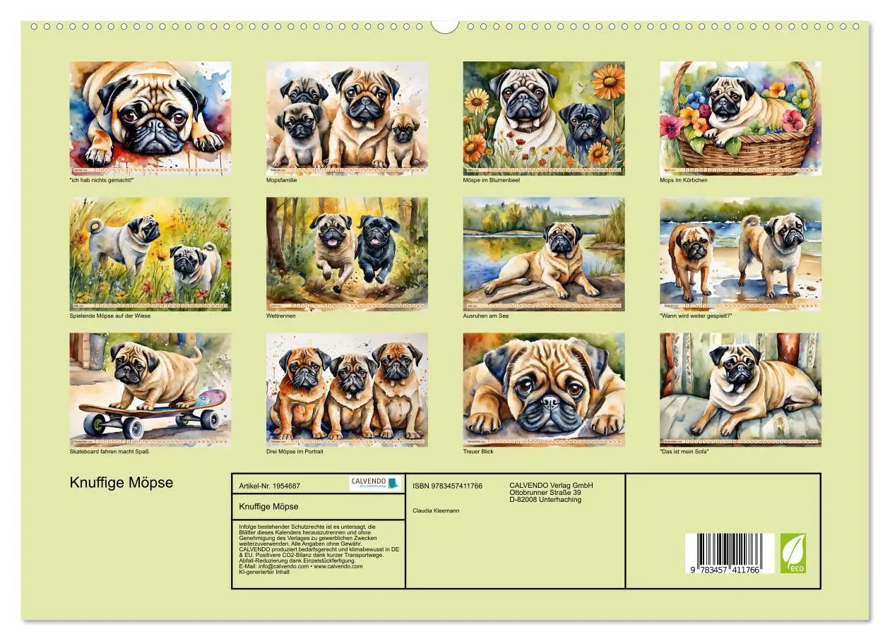 Bild: 9783457411766 | Knuffige Möpse (hochwertiger Premium Wandkalender 2026 DIN A2...