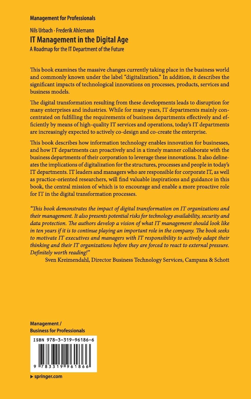 Rückseite: 9783319961866 | IT Management in the Digital Age | Frederik Ahlemann (u. a.) | Buch