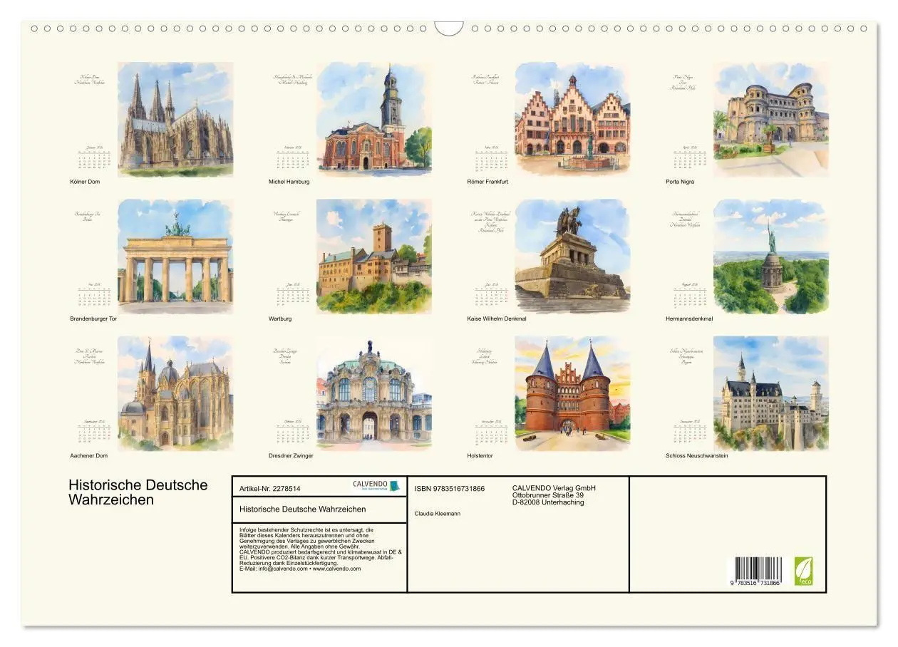 Bild: 9783516731866 | Historische Deutsche Wahrzeichen (Wandkalender 2026 DIN A2 quer),...