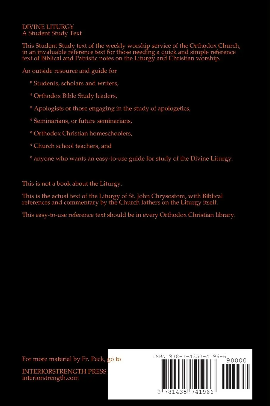 Rückseite: 9781435741966 | DIVINE LITURGY | A Student Study Text | John A. Peck | Taschenbuch
