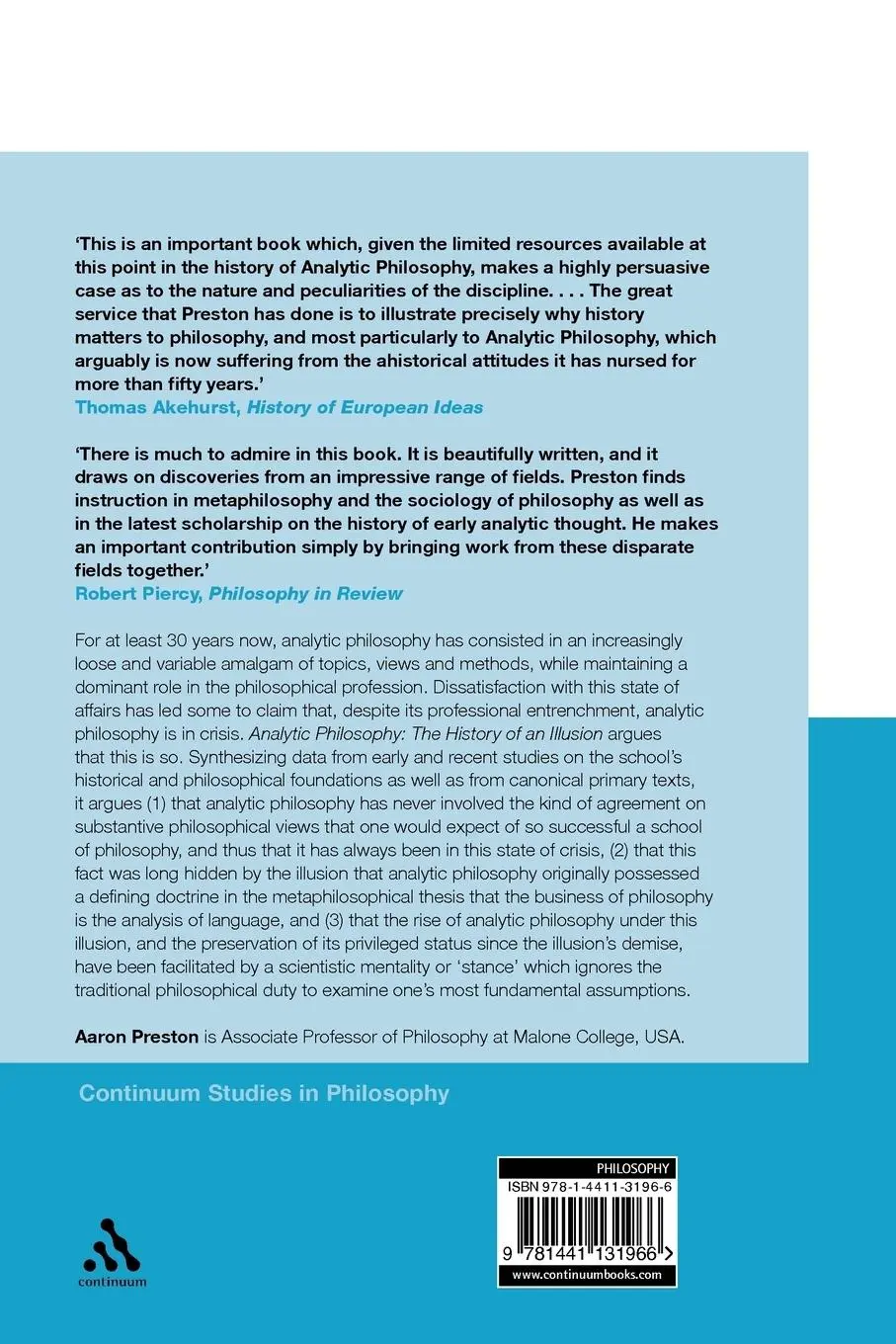 Rückseite: 9781441131966 | Analytic Philosophy | The History of an Illusion | Aaron Preston