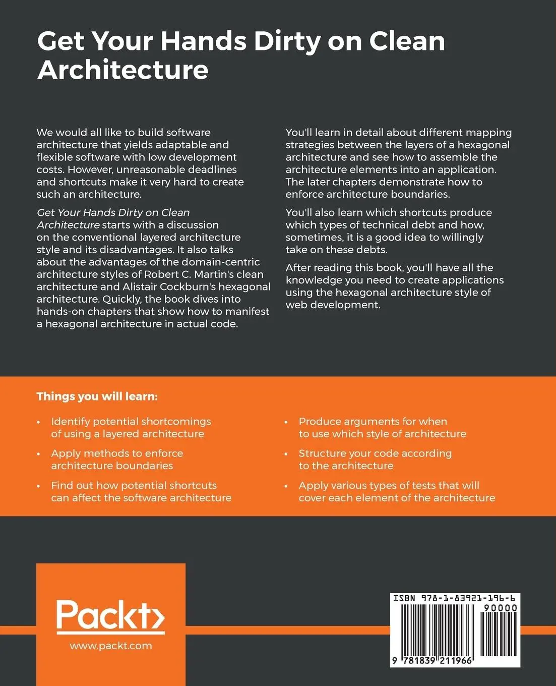 Rückseite: 9781839211966 | Get Your Hands Dirty on Clean Architecture | Tom Hombergs | Buch