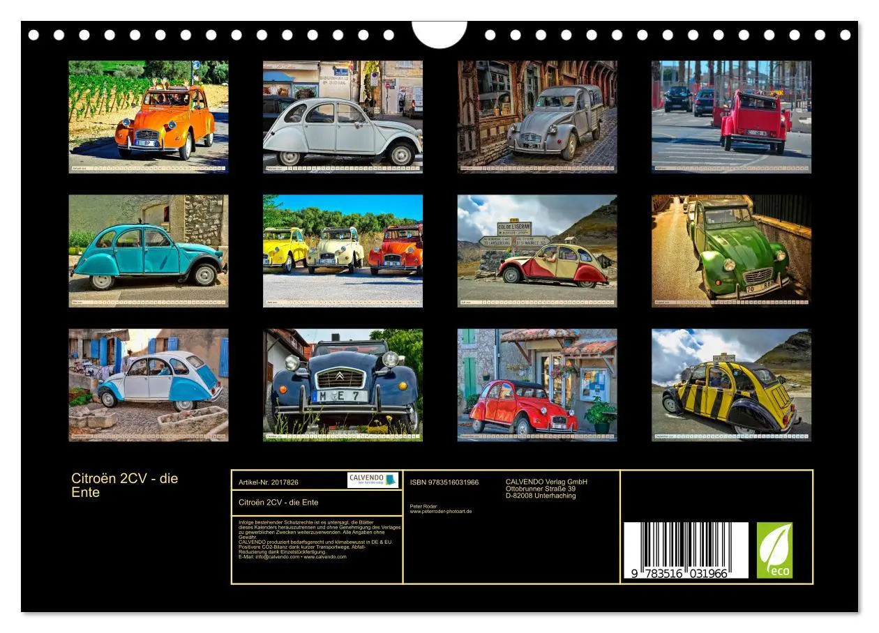 Bild: 9783516031966 | Citroën 2CV - die Ente (Wandkalender 2026 DIN A4 quer), CALVENDO...