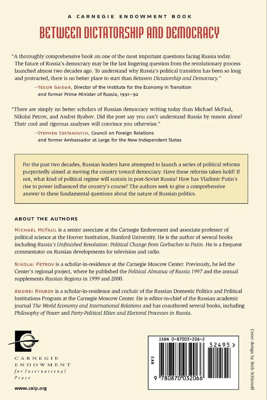 Rückseite: 9780870032066 | Between Dictatorship and Democracy | Michael Mcfaul (u. a.) | Buch