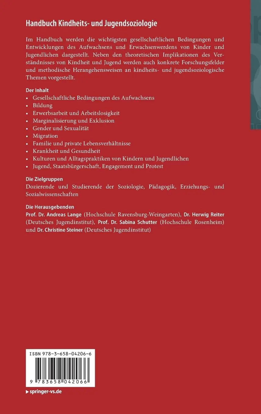 Rückseite: 9783658042066 | Handbuch Kindheits- und Jugendsoziologie | Andreas Lange (u. a.) | xii