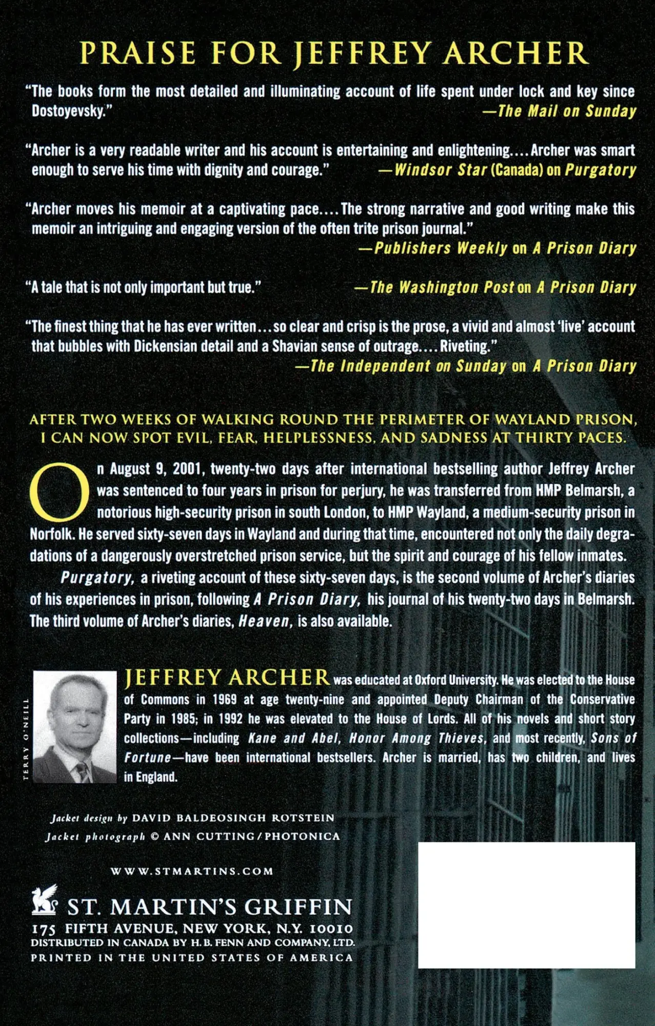 Rückseite: 9780312342166 | Purgatory | A Prison Diary Volume 2 | Jeffrey Archer | Taschenbuch