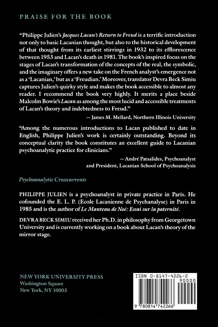 Rückseite: 9780814742266 | Jacques Lacan's Return to Freud | Philippe Julien | Taschenbuch | 1995
