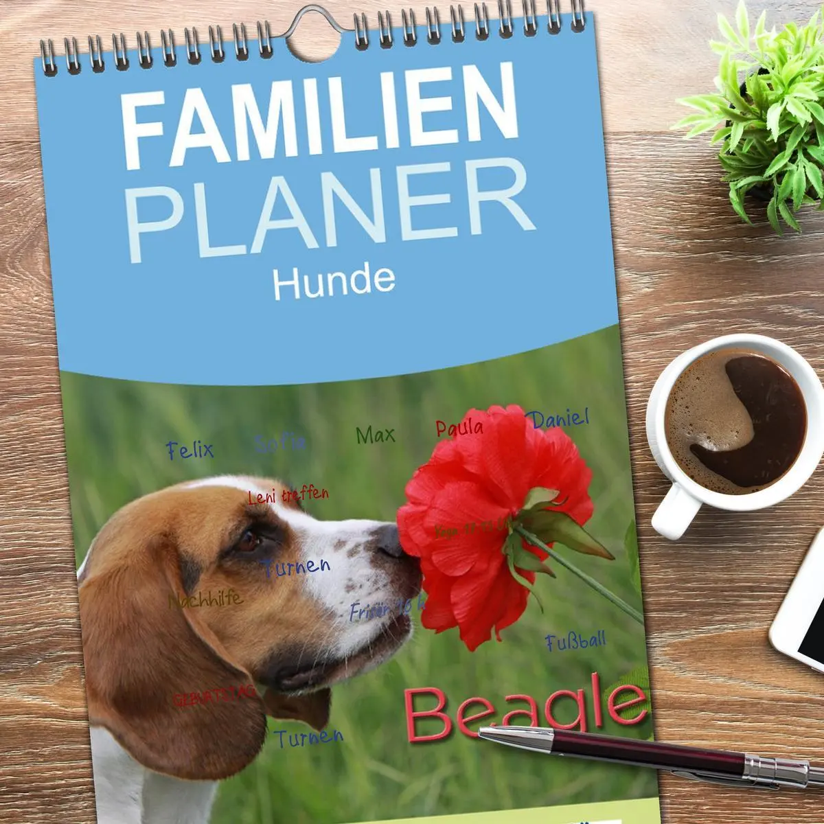 Bild: 9783516522266 | Familienplaner 2026 - Beagle mit 5 Spalten (Wandkalender, 21 x 45...