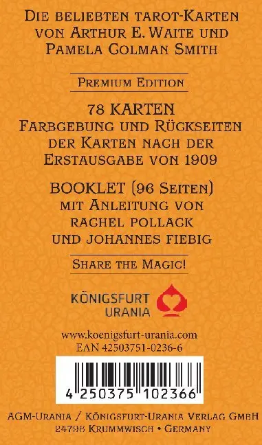 Rückseite: 4250375102366 | Premium Tarot von A.E. Waite | Karten im Standardformat - Standard