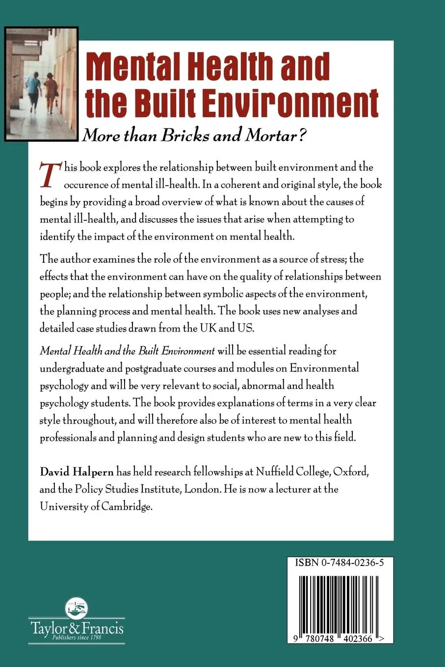 Rückseite: 9780748402366 | Mental Health and The Built Environment | More Than Bricks And Mortar?