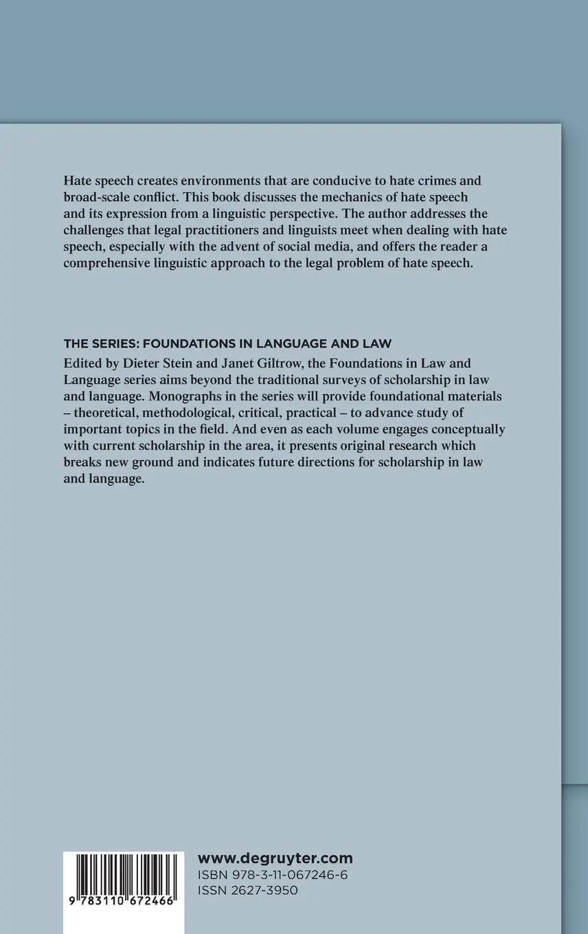Rückseite: 9783110672466 | Hate Speech | Linguistic Perspectives | Victoria Guillén-Nieto | Buch