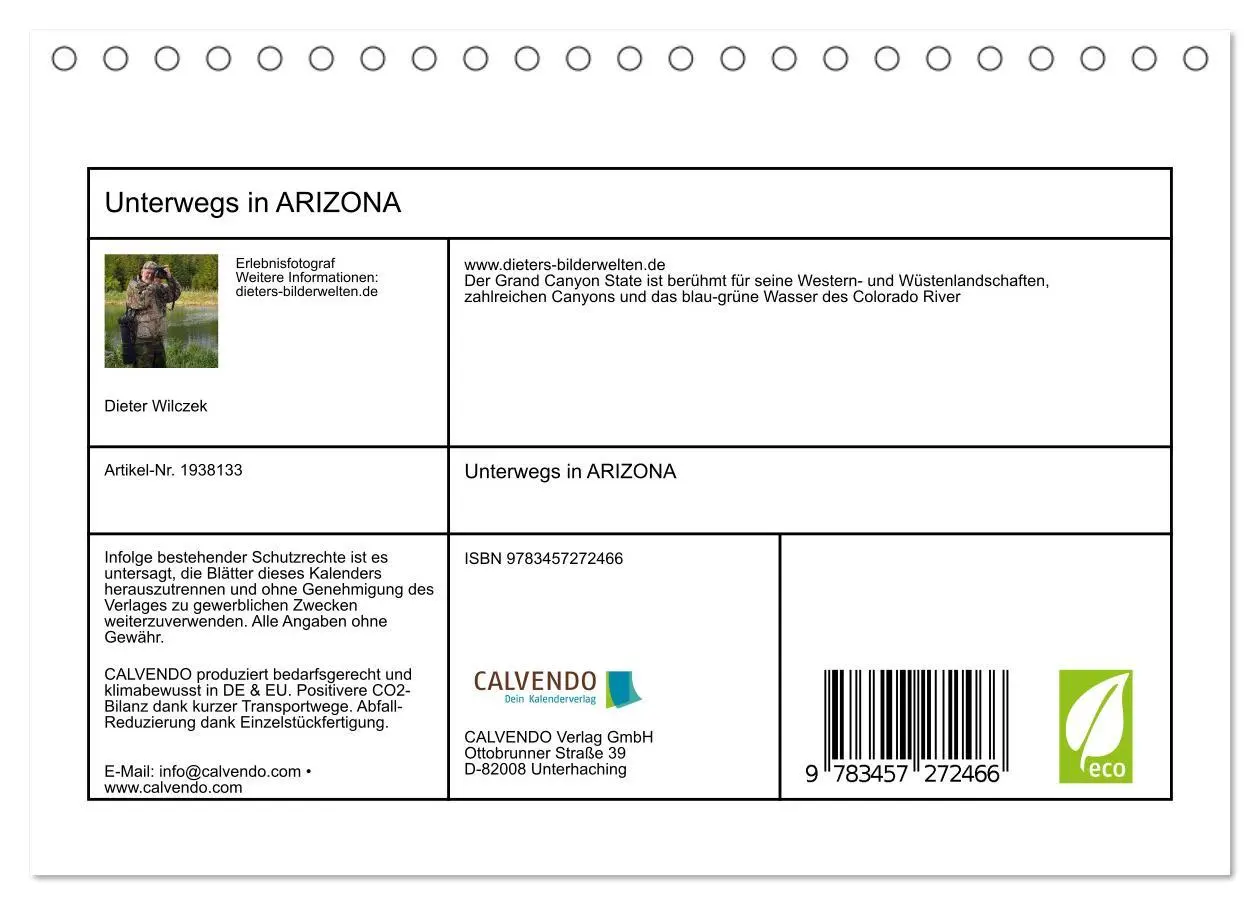 Bild: 9783457272466 | Unterwegs in ARIZONA (Tischkalender 2026 DIN A5 quer), CALVENDO...