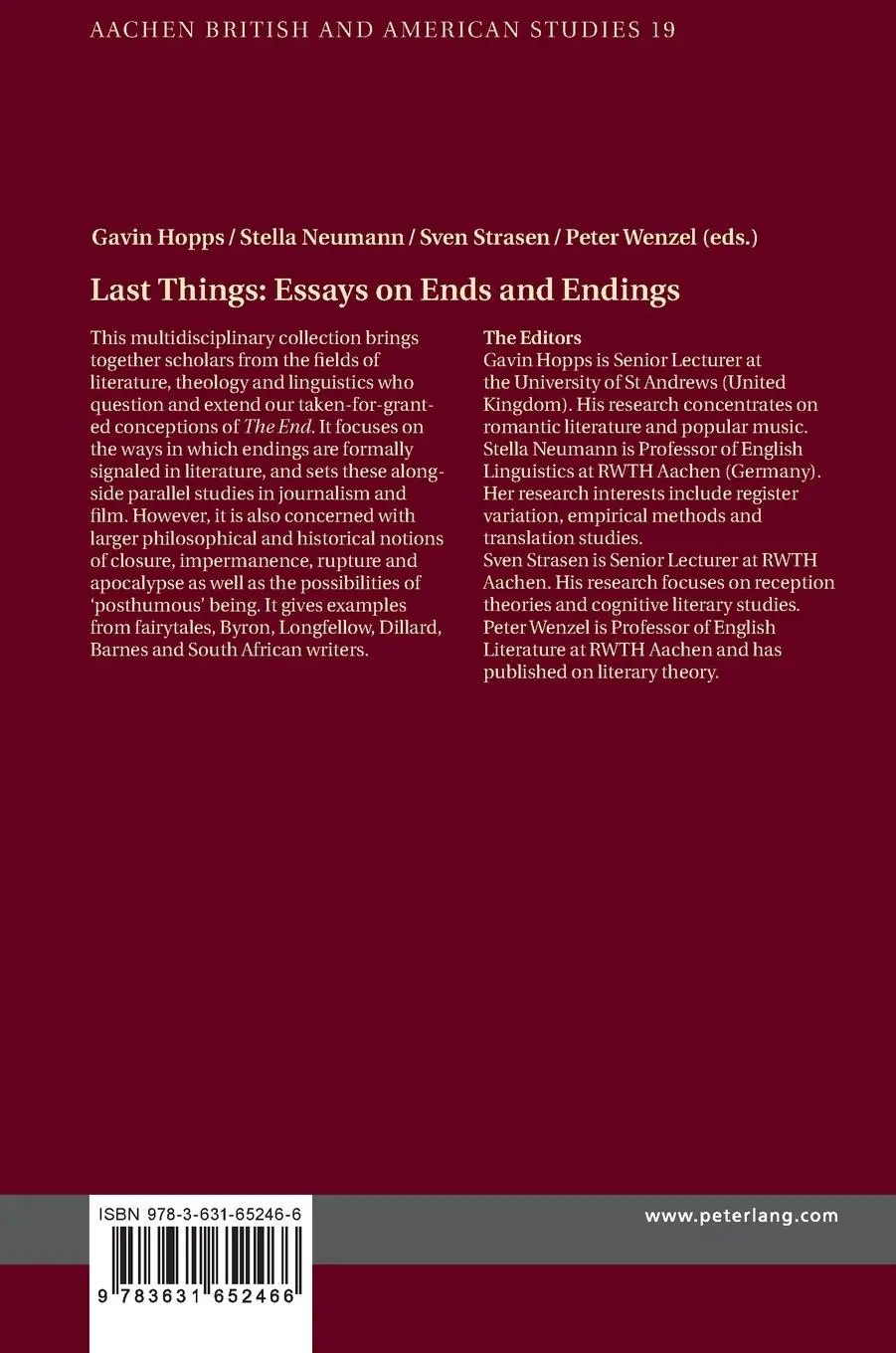 Rückseite: 9783631652466 | Last Things: Essays on Ends and Endings | Gavin Hopps (u. a.) | Buch