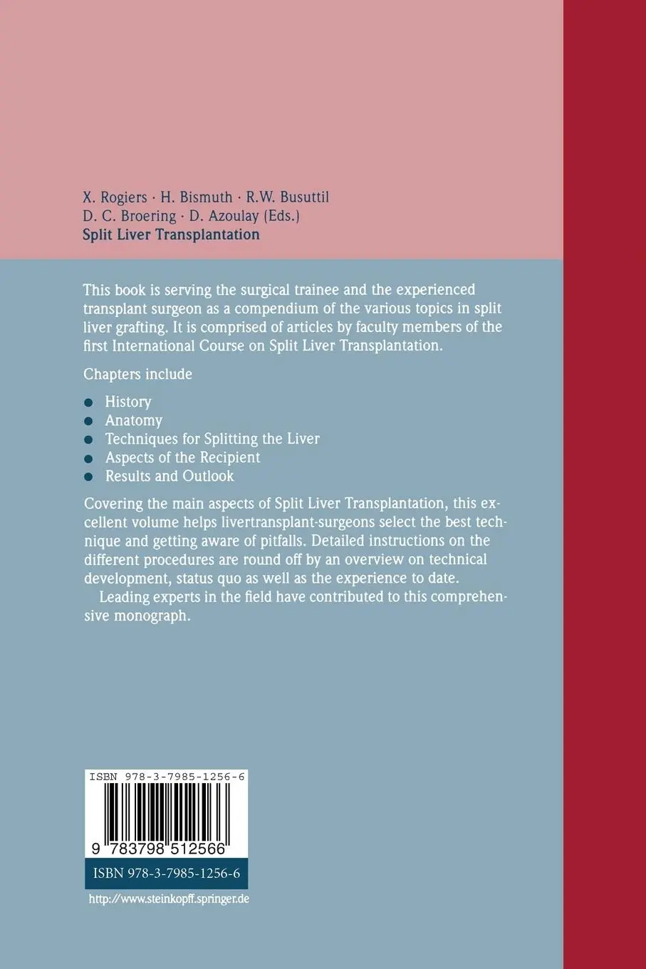 Rückseite: 9783798512566 | Split liver transplantation | Theoretical and practical aspects | Buch