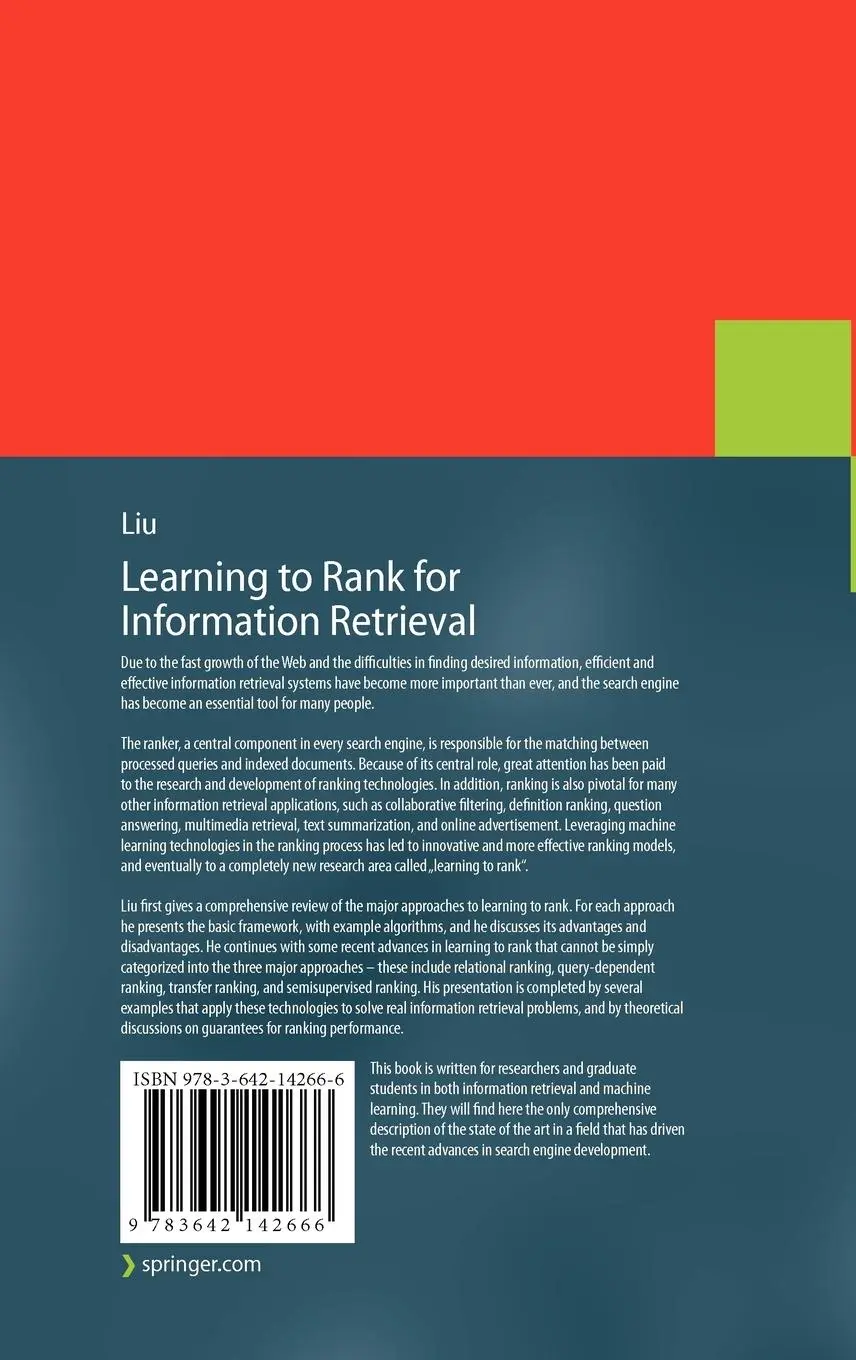 Rückseite: 9783642142666 | Learning to Rank for Information Retrieval | Tie-Yan Liu | Buch | xvii