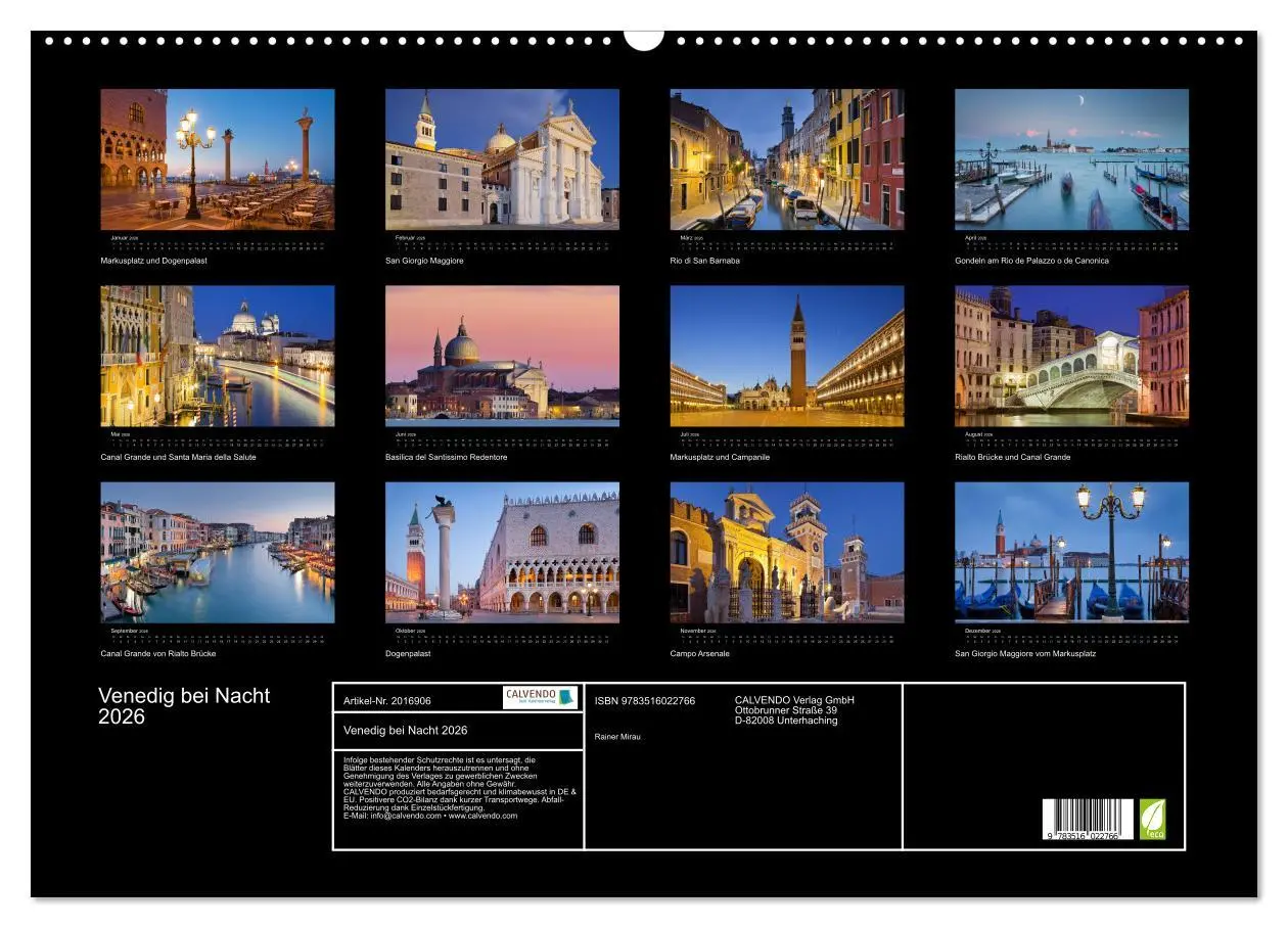 Bild: 9783516022766 | Venedig bei Nacht 2026 (Wandkalender 2026 DIN A2 quer), CALVENDO...