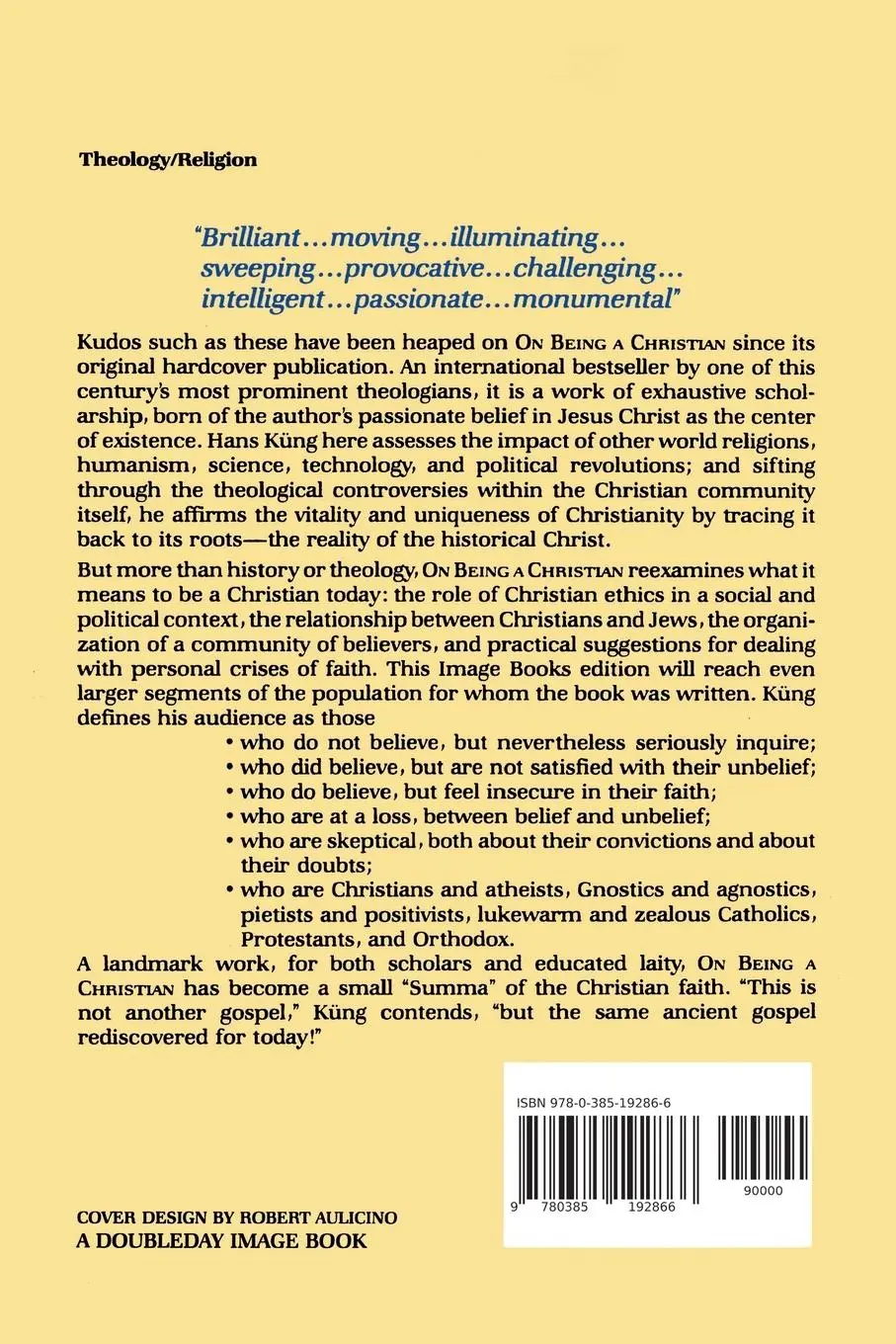 Rückseite: 9780385192866 | On Being a Christian | Hans Kung | Taschenbuch | Englisch | 1984