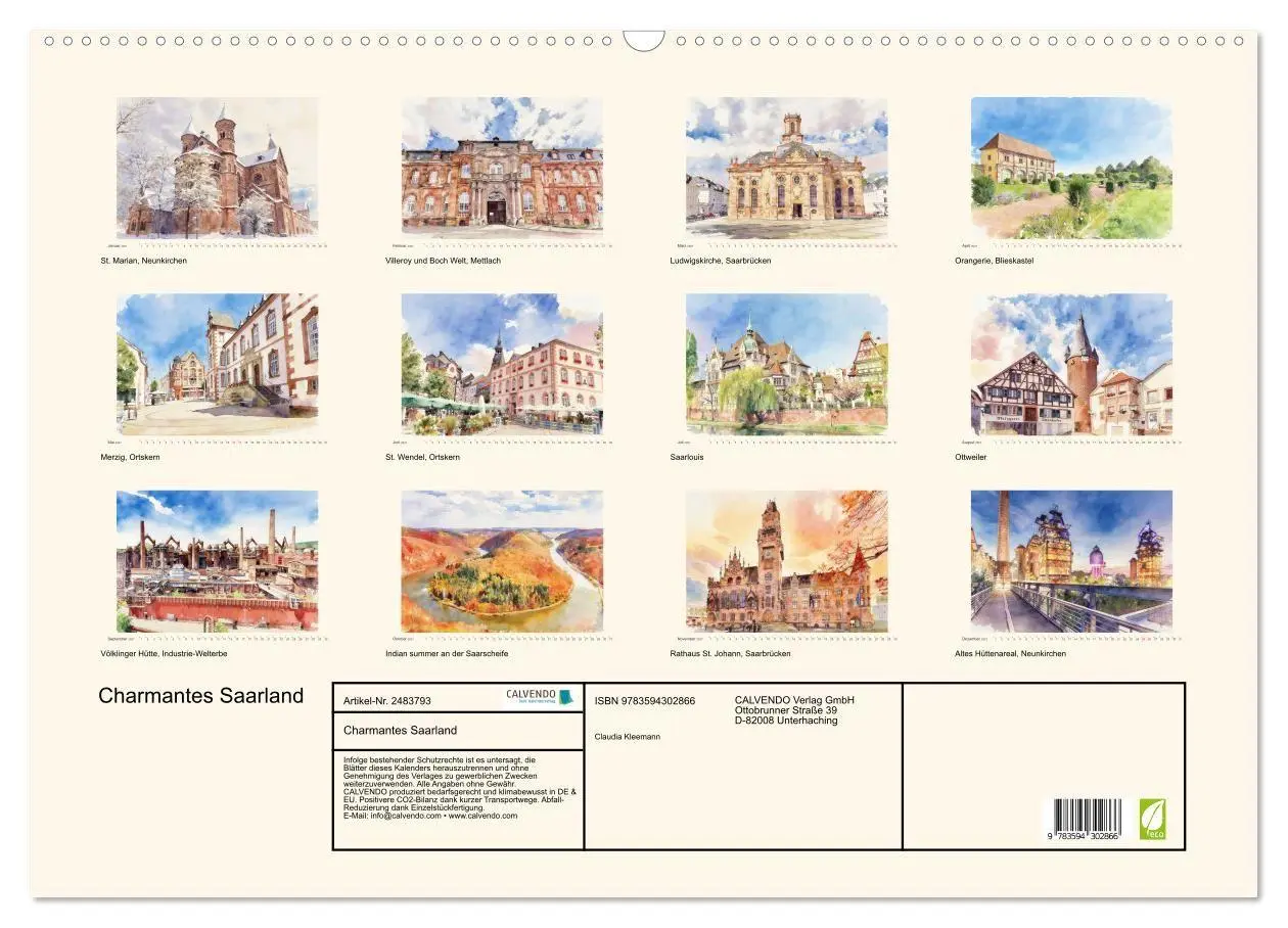 Bild: 9783594302866 | Charmantes Saarland (Wandkalender 2027 DIN A2 quer), CALVENDO...