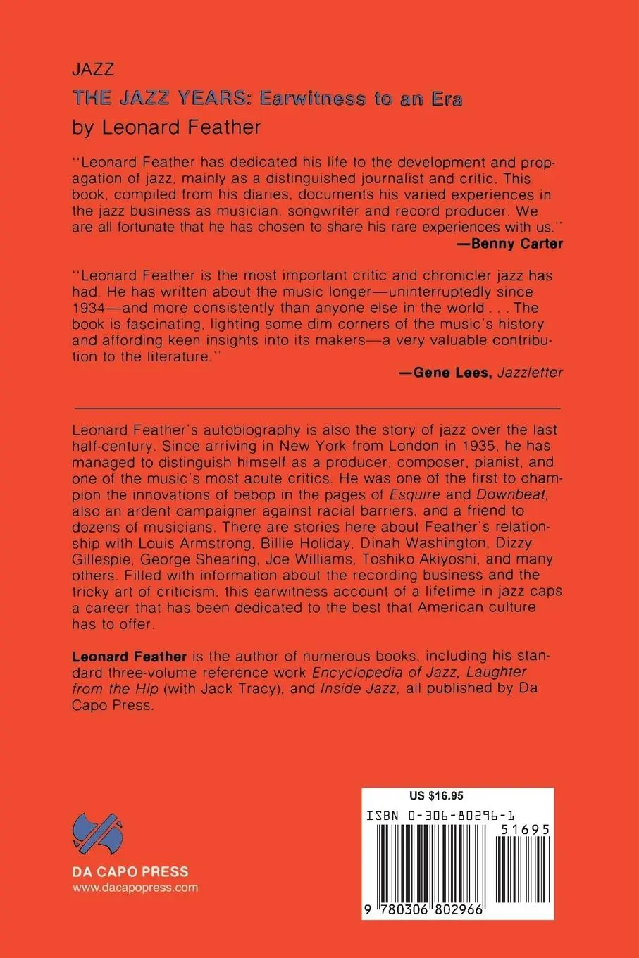 Rückseite: 9780306802966 | The Jazz Years | Earwitness to an Era | Leonard Feather | Taschenbuch