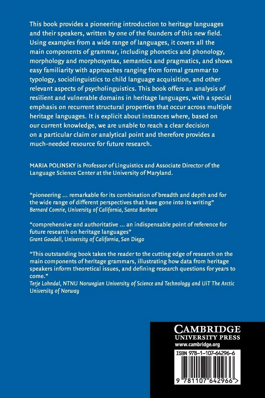 Rückseite: 9781107642966 | Heritage Languages and Their Speakers | Maria Polinsky | Taschenbuch
