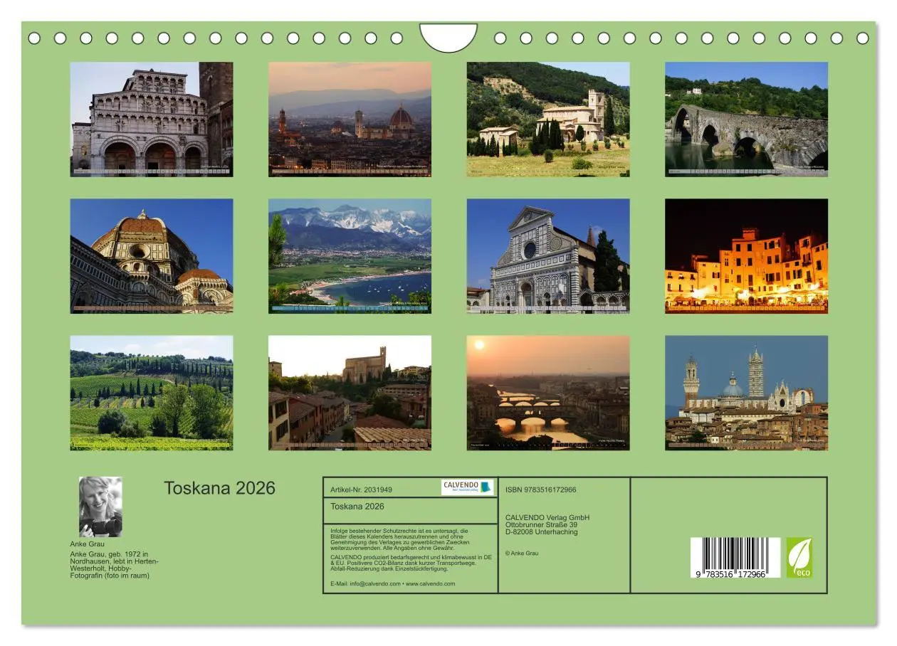 Bild: 9783516172966 | Toskana 2026 (Wandkalender 2026 DIN A4 quer), CALVENDO Monatskalender