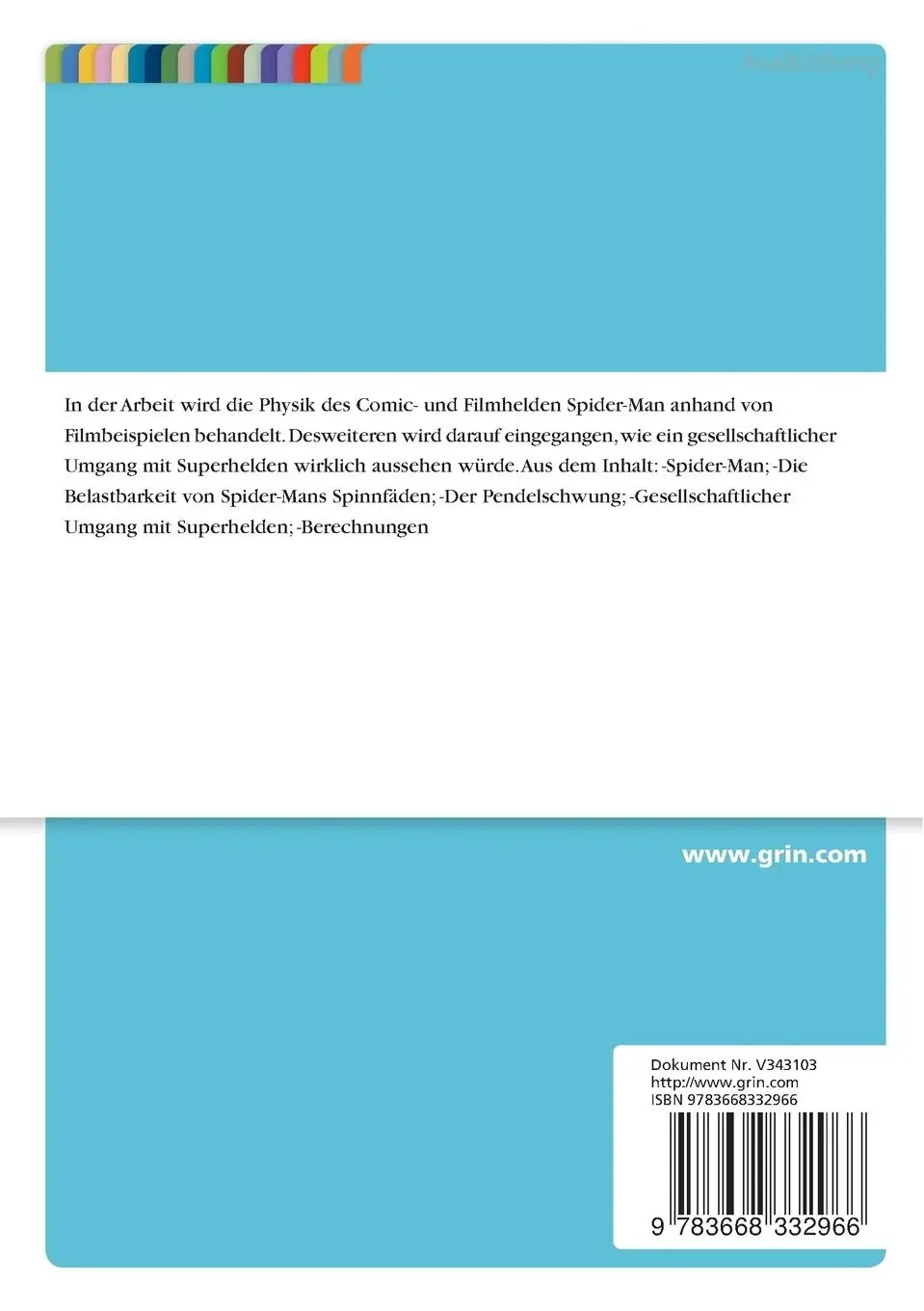 Rückseite: 9783668332966 | Physik der Superhelden | Lennard Fichtner | Taschenbuch | 36 S. | 2016