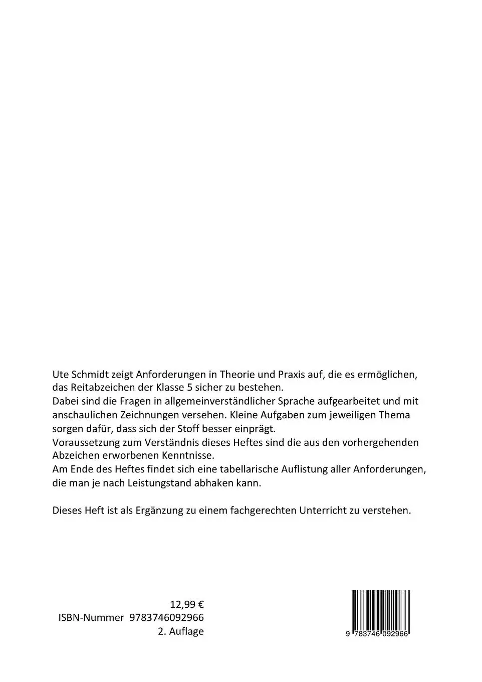 Rückseite: 9783746092966 | Reitabzeichen 5 | Ute Schmidt | Taschenbuch | Paperback | 68 S. | 2020