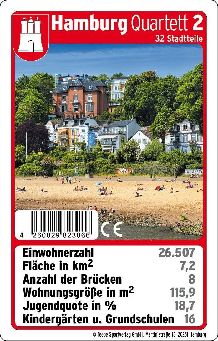 Cover: 4260029823066 | Hamburg Stadtteil Quartett 2 | 30 Minuten, 2-6 Spieler | Spiel | 2023