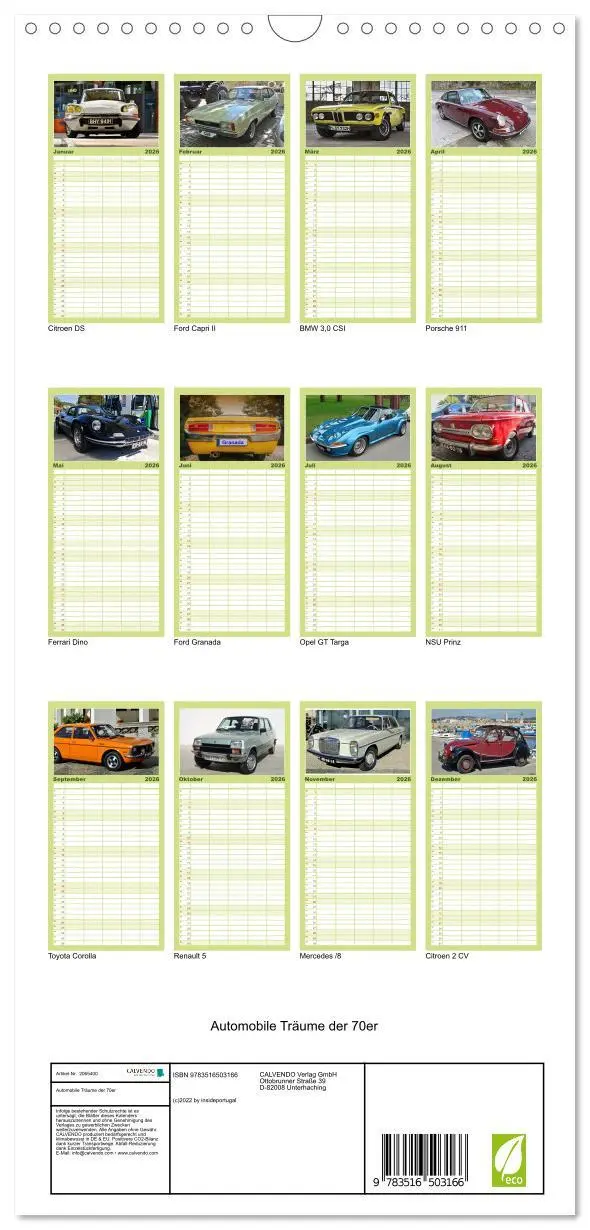 Bild: 9783516503166 | Familienplaner 2026 - Automobile Träume der 70er mit 5 Spalten...
