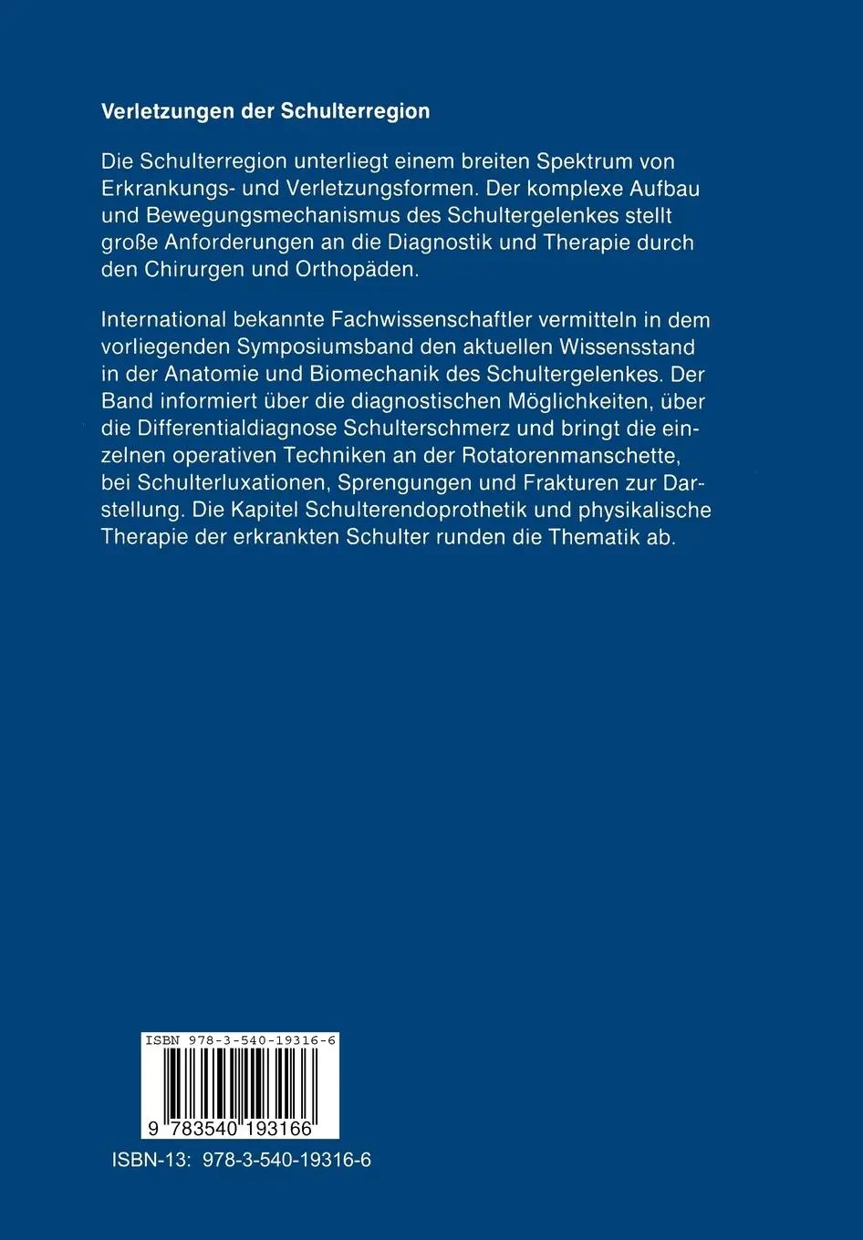 Rückseite: 9783540193166 | Verletzungen der Schulterregion | Peter Habermeyer (u. a.) | Buch