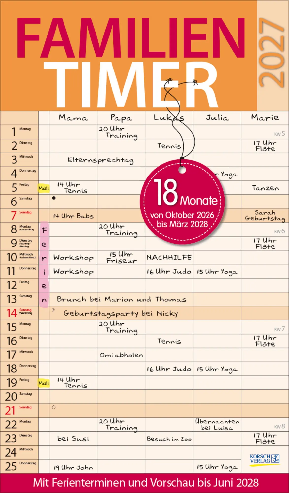 Cover: 9783819303166 | Familientimer 18 Monate 2027/2028 | Verlag Korsch | Kalender | 20 S.