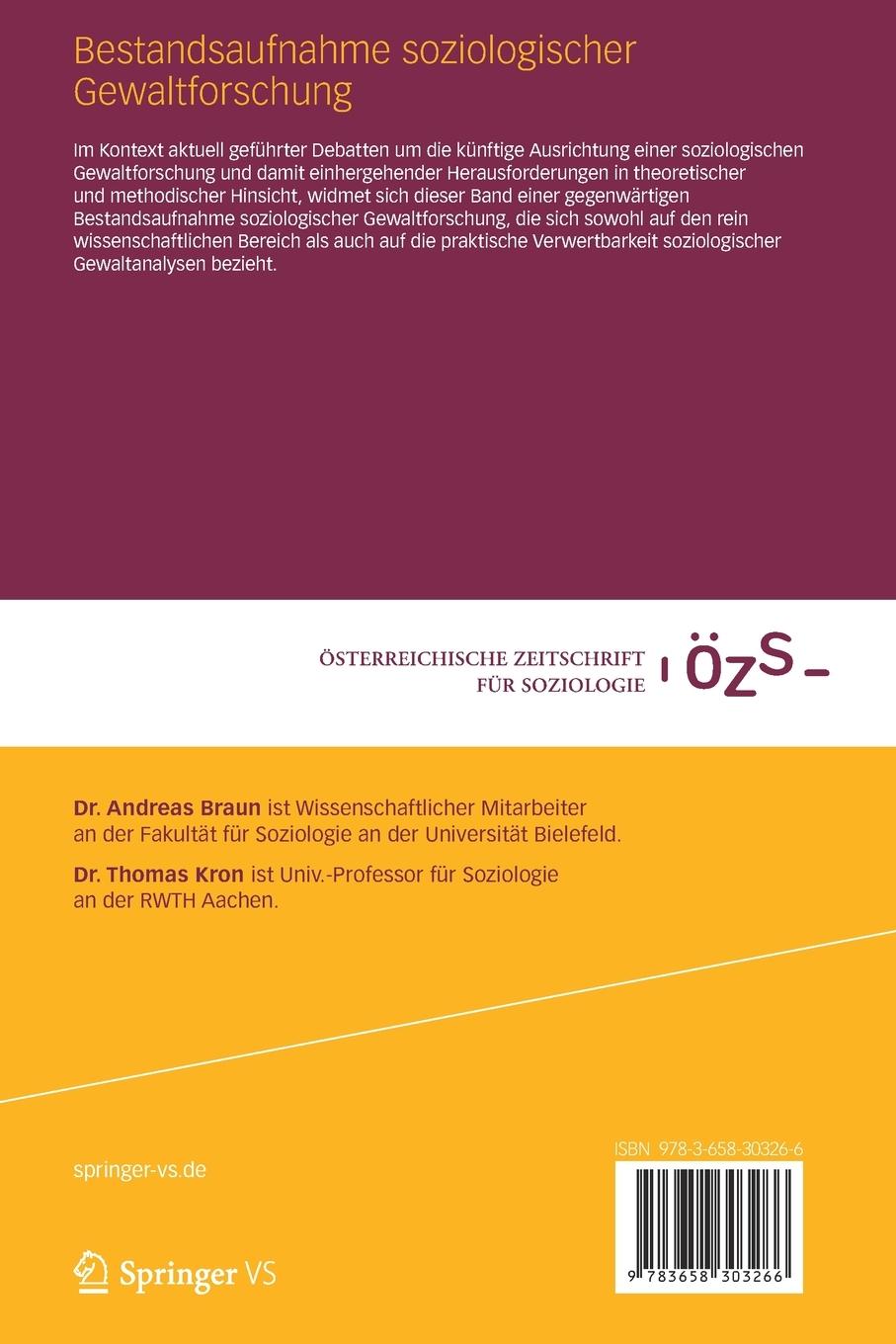 Rückseite: 9783658303266 | Bestandsaufnahme soziologischer Gewaltforschung | Thomas Kron (u. a.)