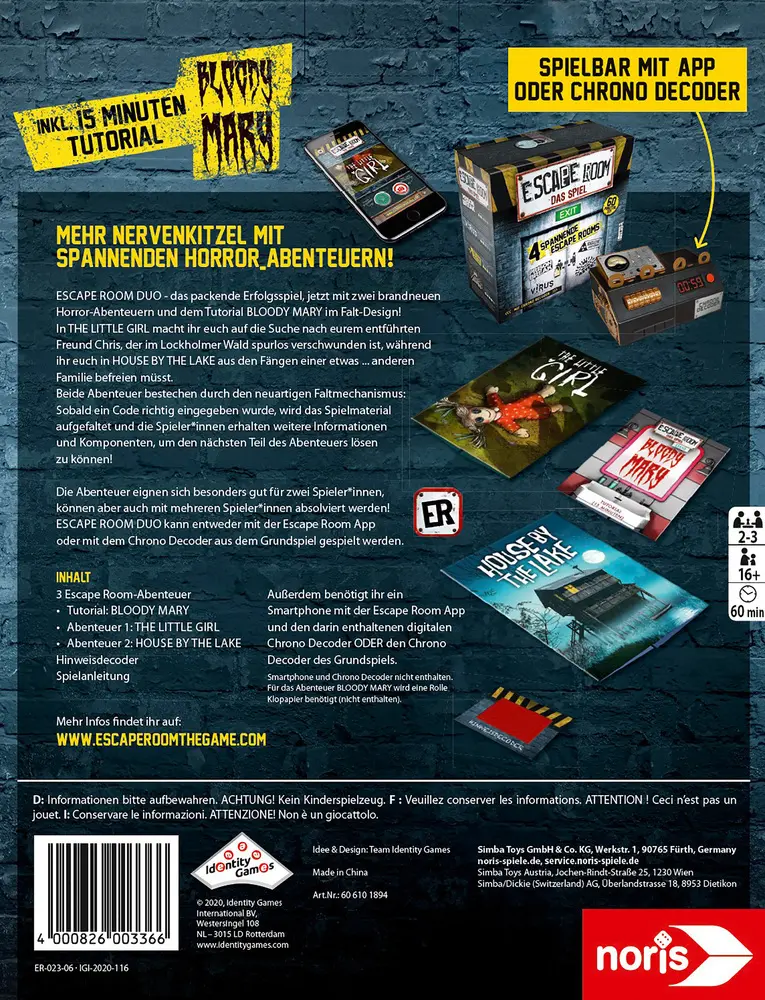 Bild: 4000826003366 | Escape Room Duo Horror (Spiel) | Spiel | In Faltschachtel | 606101894