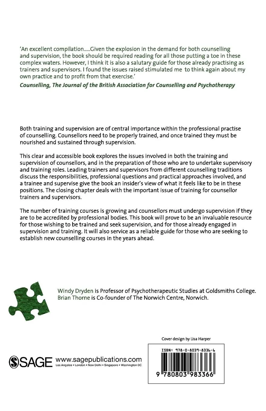 Rückseite: 9780803983366 | Training and Supervision for Counselling in Action | Dryden (u. a.)