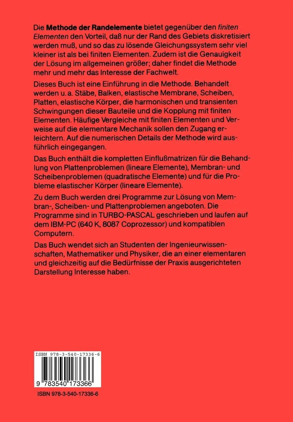 Rückseite: 9783540173366 | Methode der Randelemente | Friedel Hartmann | Taschenbuch | x | 1987