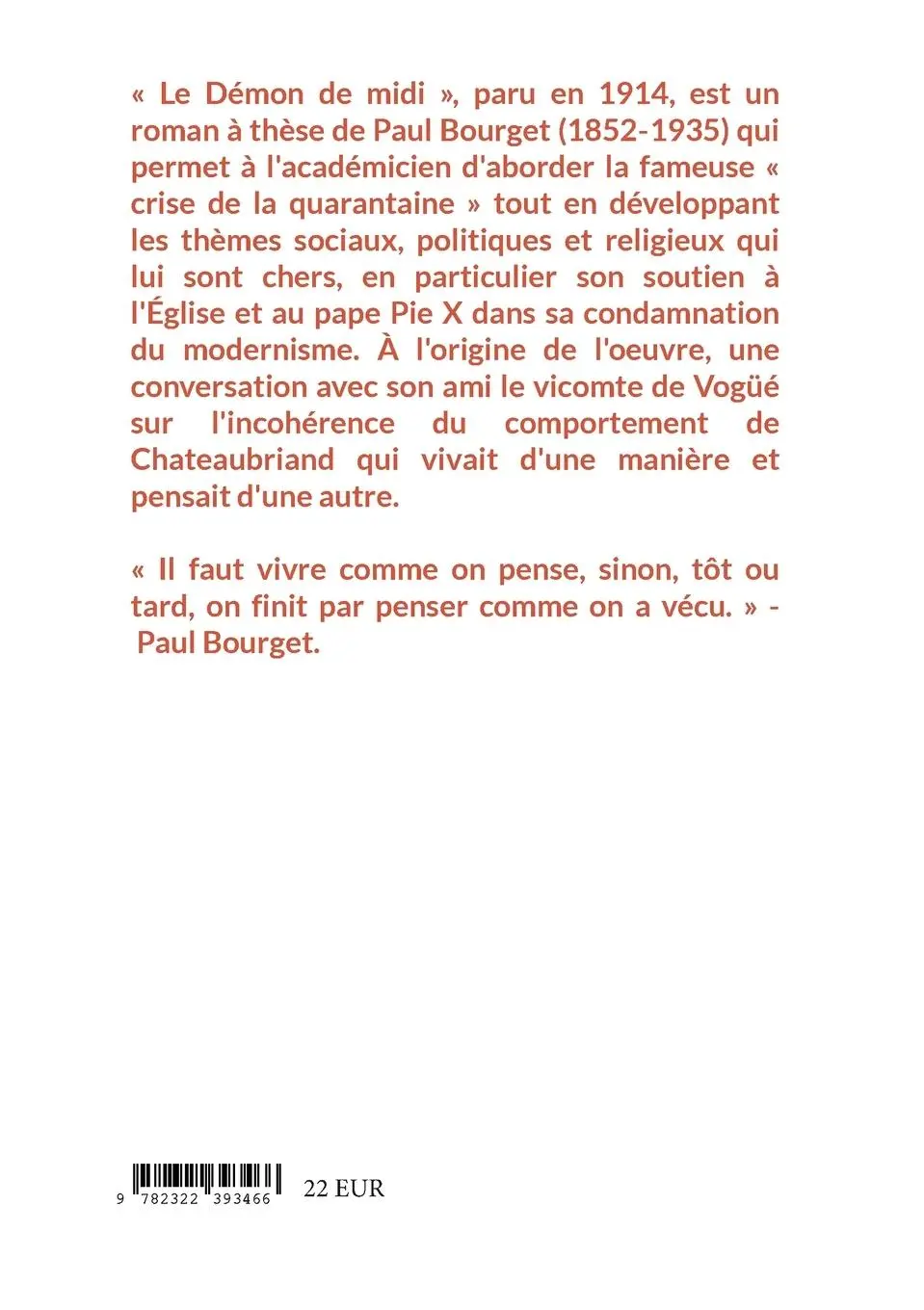 Rückseite: 9782322393466 | Le Démon de midi | Paul Bourget | Taschenbuch | Französisch | 2022