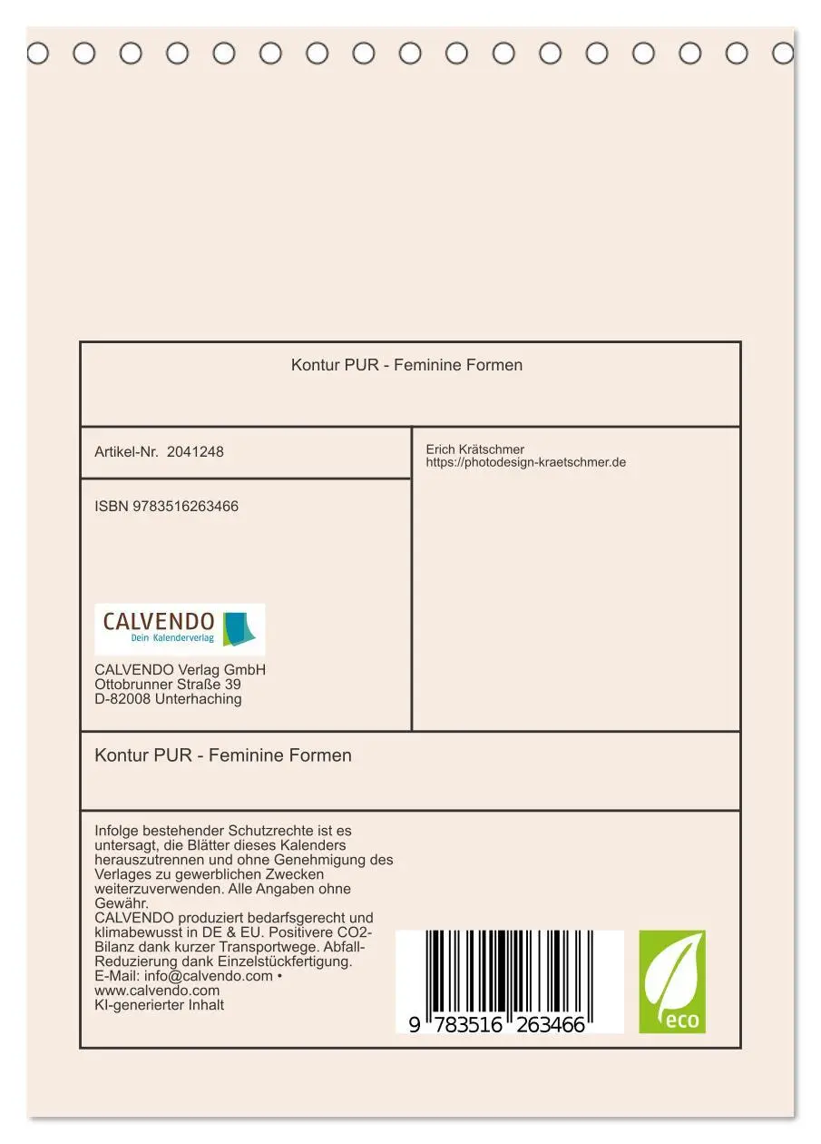 Bild: 9783516263466 | Kontur PUR - Feminine Formen (Tischkalender 2026 DIN A5 hoch),...