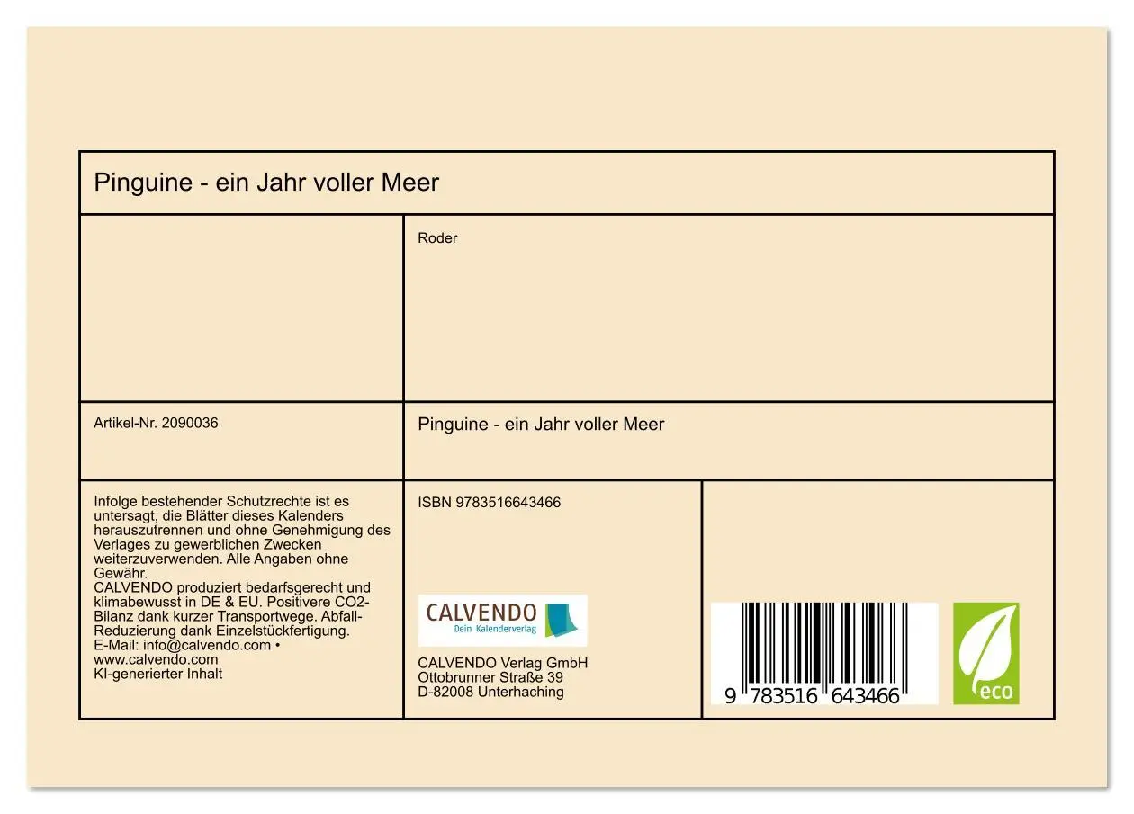 Bild: 9783516643466 | Pinguine - ein Jahr voller Meer (Tischkalender 2026 DIN A5 quer),...