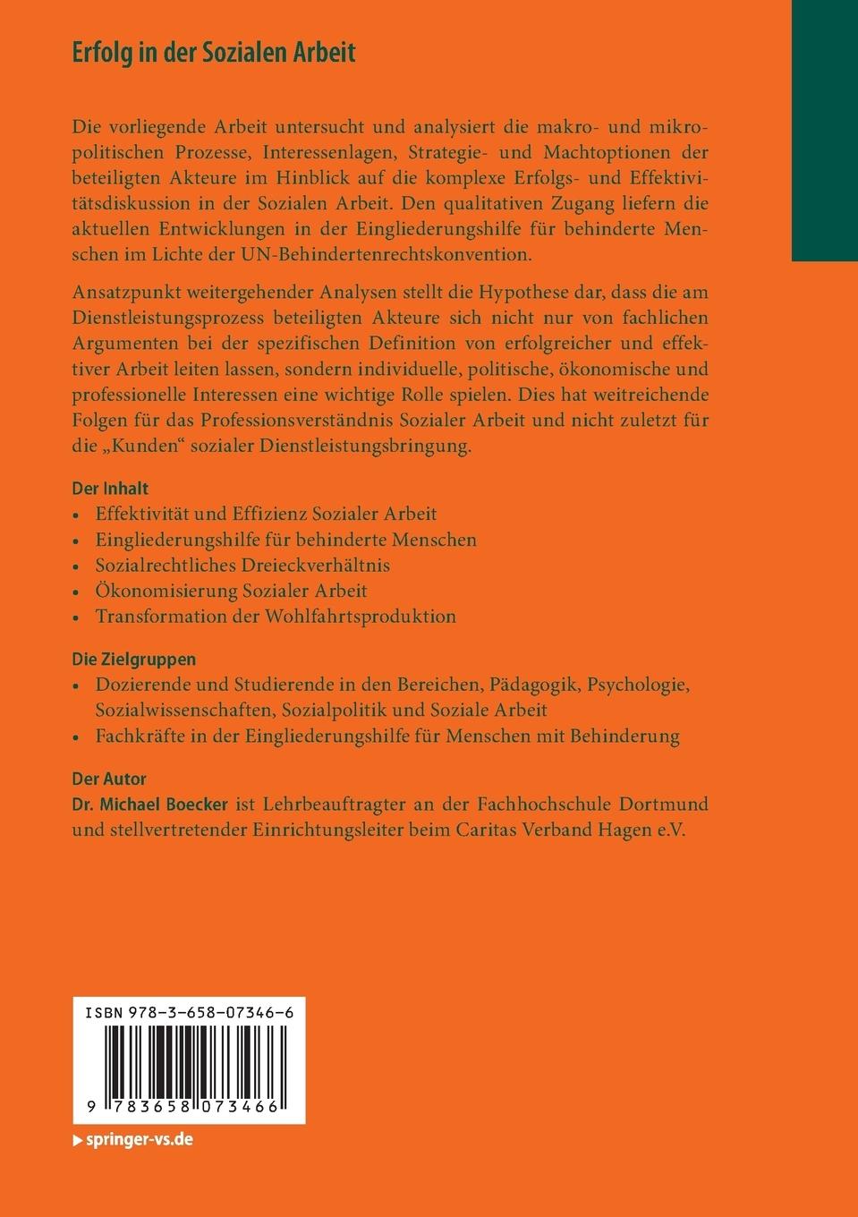 Rückseite: 9783658073466 | Erfolg in der Sozialen Arbeit | Michael Boecker | Taschenbuch | x