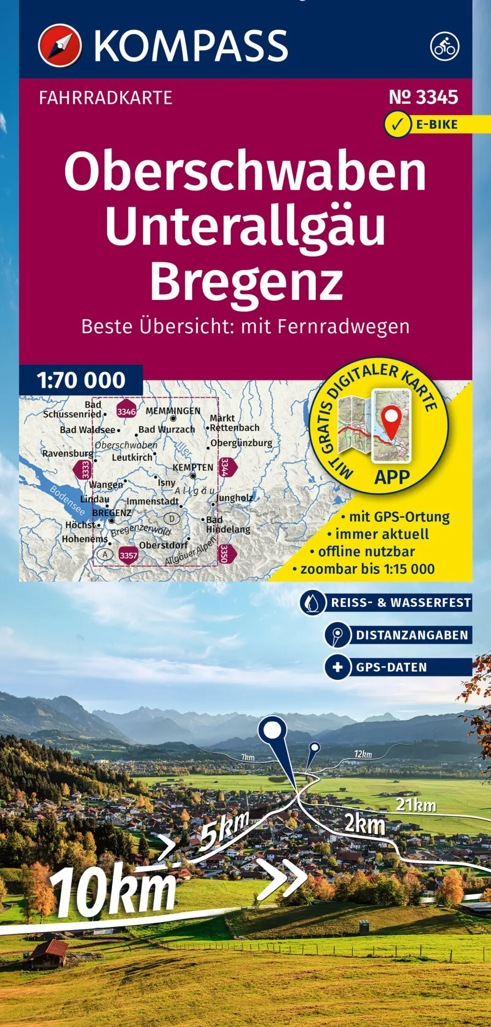 Cover: 9783991543466 | KOMPASS Fahrradkarte 3345 Oberschwaben, Unterallgäu, Bregenz 1:70.000